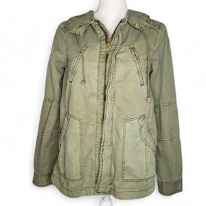 American Eagle Military Cargo Jacket Women's Paratrooper Gold Zip Hooded Army S